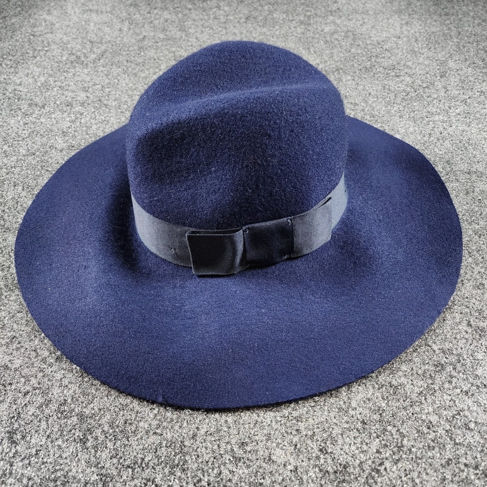 Brixton Wide Brim Floppy Hat Womens XS Navy Blue 100% Wool Bow Detail